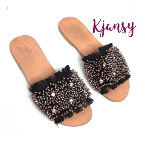 Free People Outer Banks Fringe Embellished Slides - Picture 4 of 8